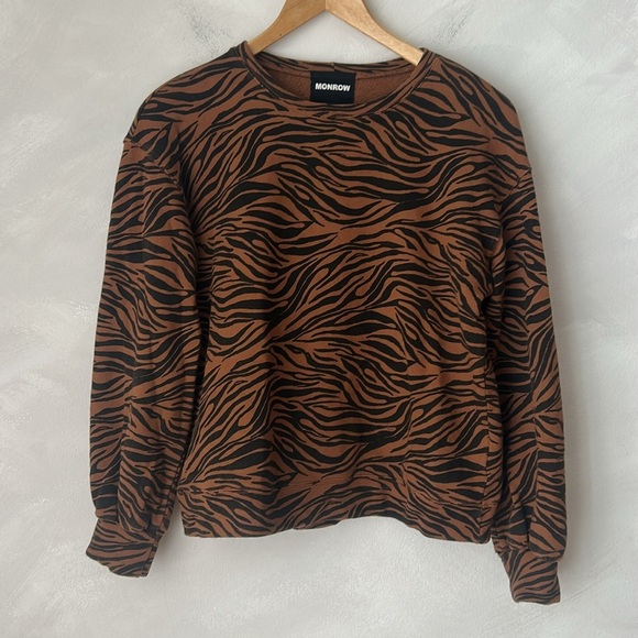 Monrow brown Zebra Full Sleeve Terrycloth Sweatshirt 100% cotton XS revolve - Picture 2 of 8